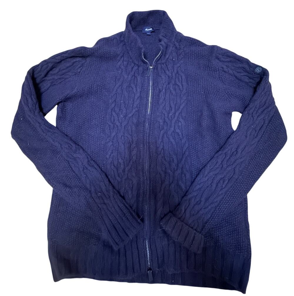 Façonnable Zip Up Cardigan Sweater 100% Merino Wool - Navy - Size Large